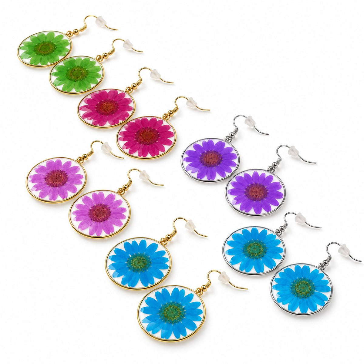 Red Wild Daisy Rose Quartz Earrings