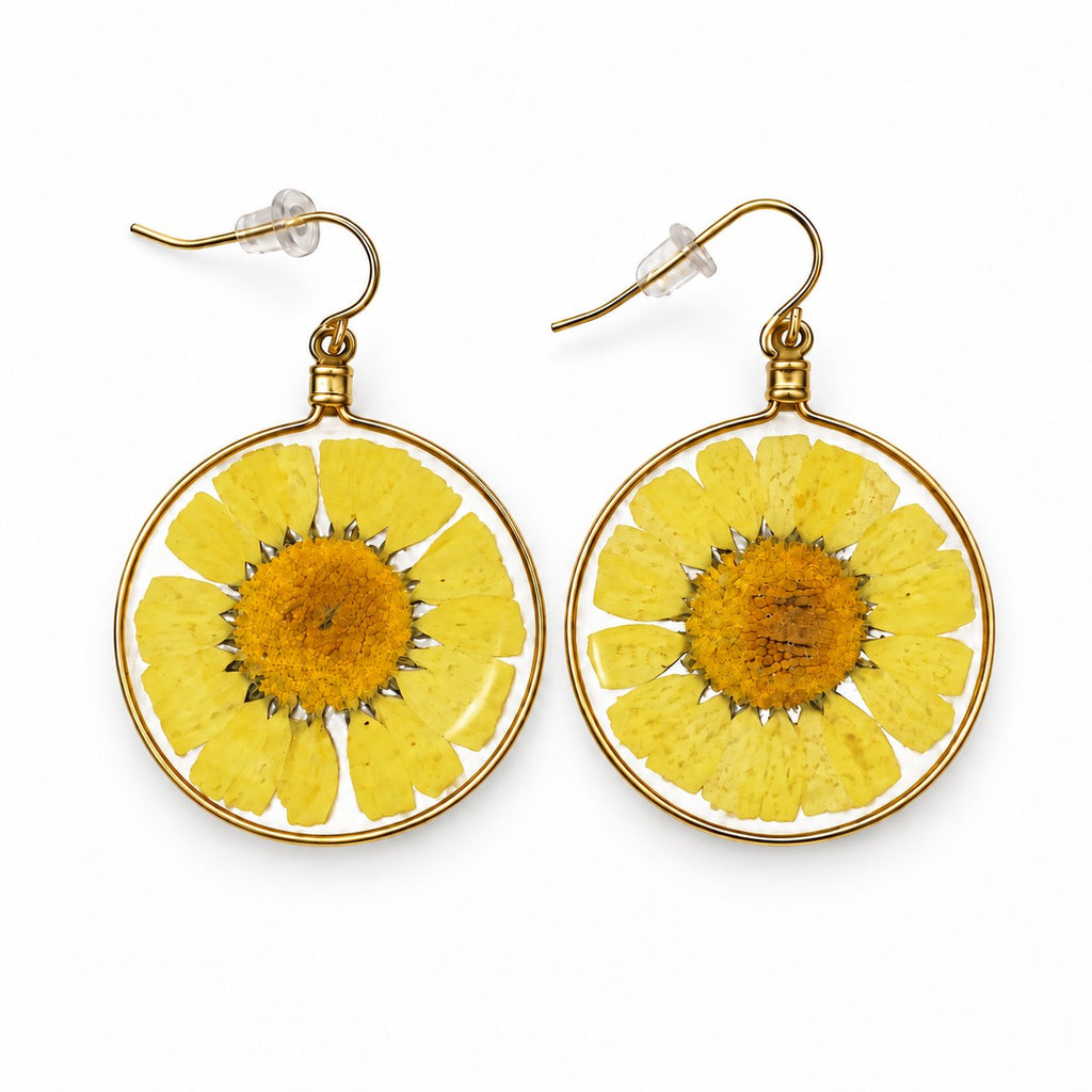 Yellow Wild Daisy Rose Quartz Earrings