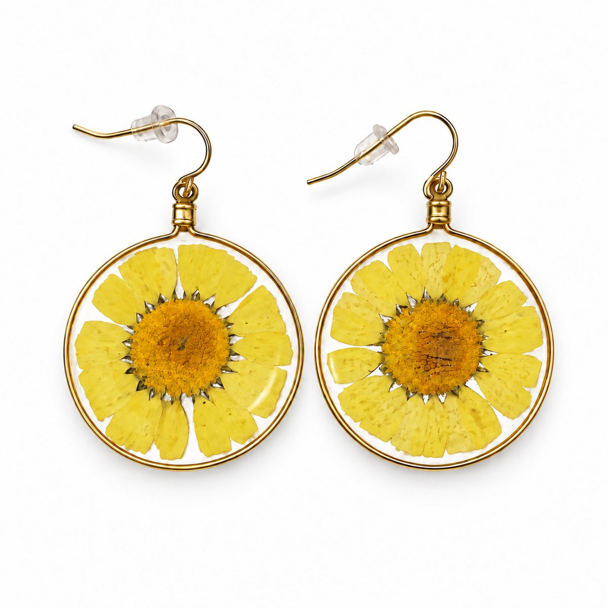 Yellow Wild Daisy Rose Quartz Earrings