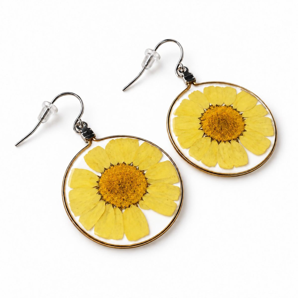 Yellow Wild Daisy Rose Quartz Earrings