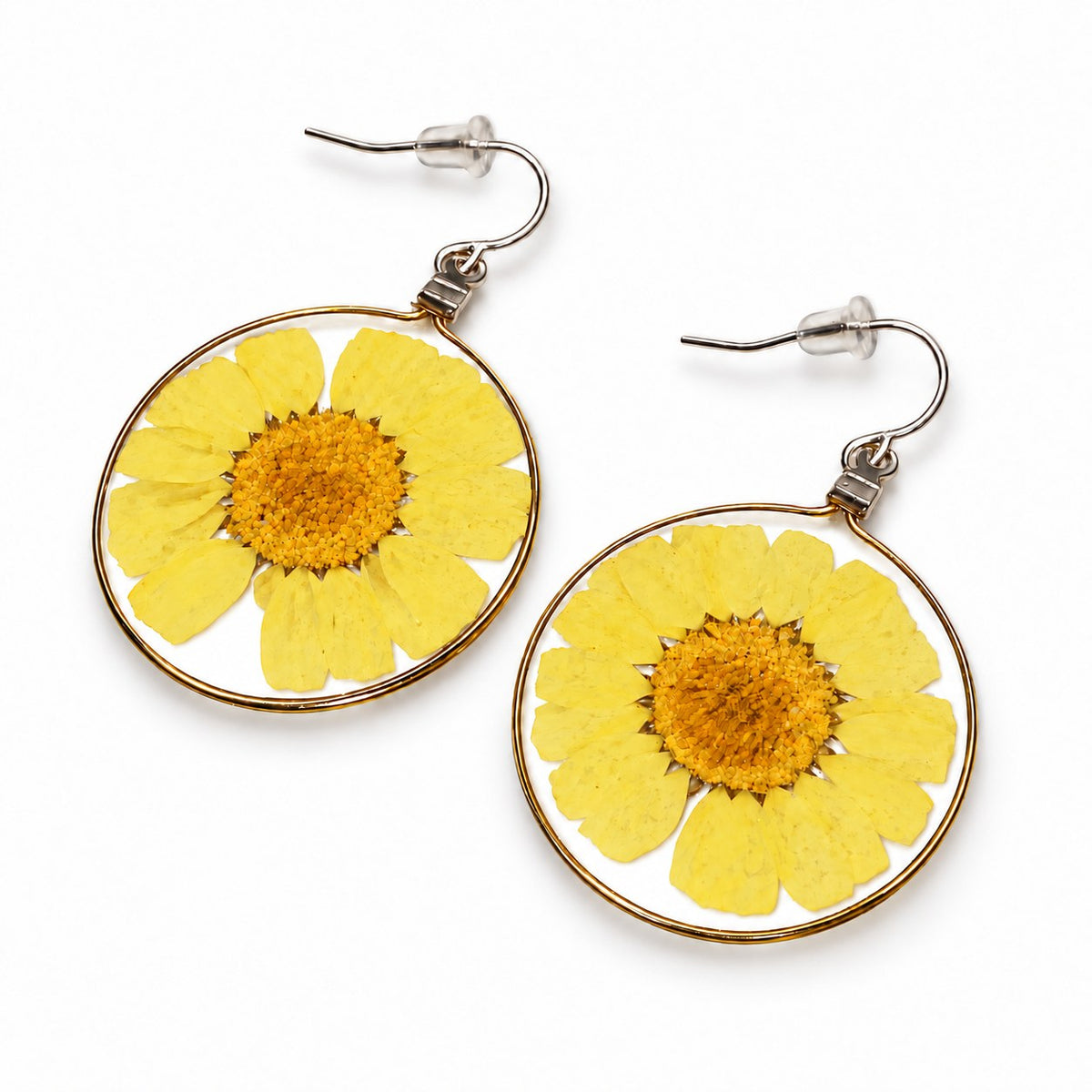 Yellow Wild Daisy Rose Quartz Earrings