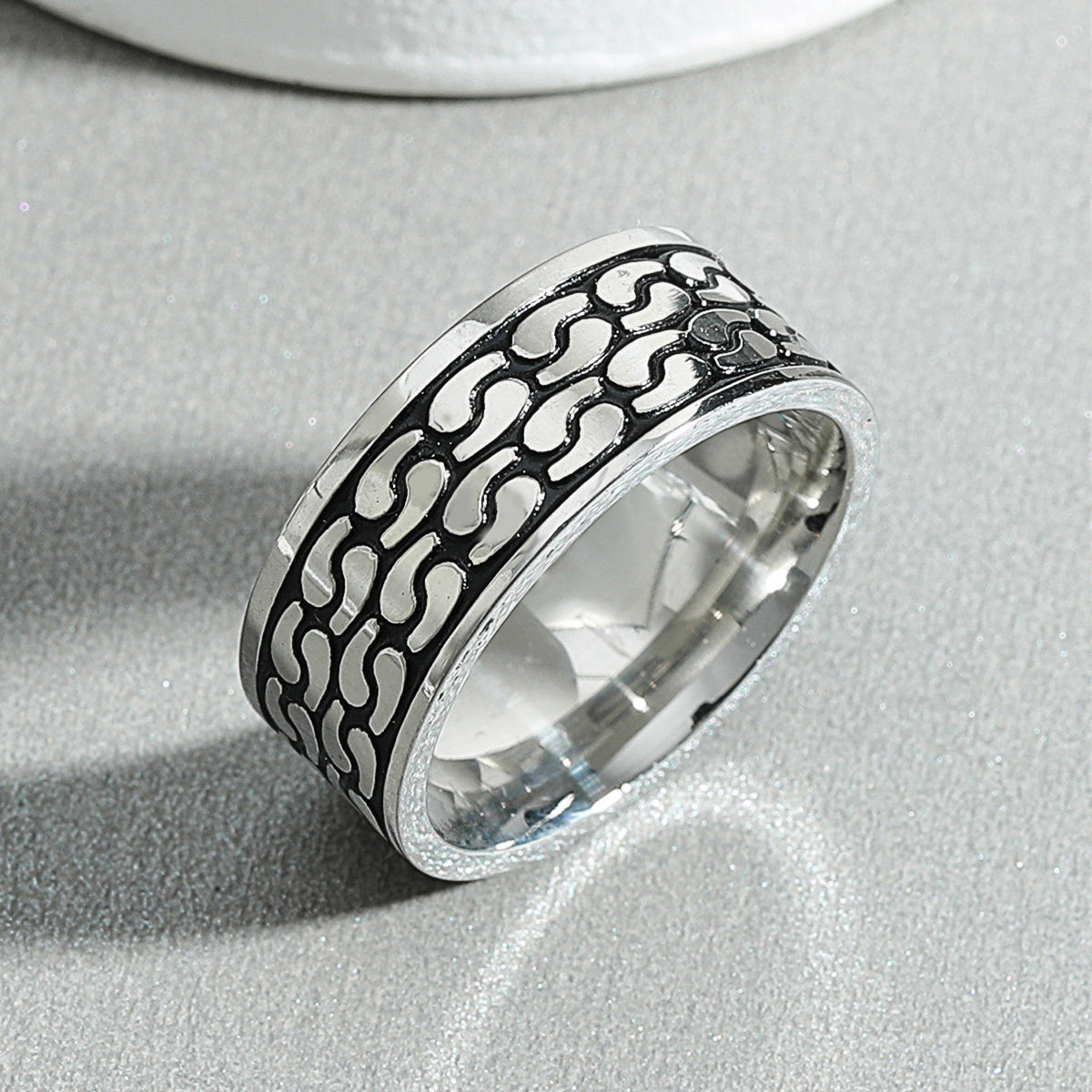 Titanium Steel Silver Carved Ring