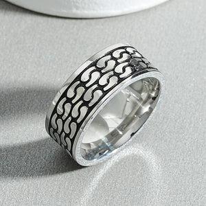 Titanium Steel Silver Carved Ring