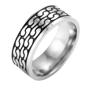 Titanium Steel Silver Carved Ring