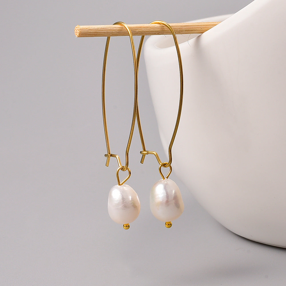 Freshwater Pearl French Retro Gold Titanium Earrings