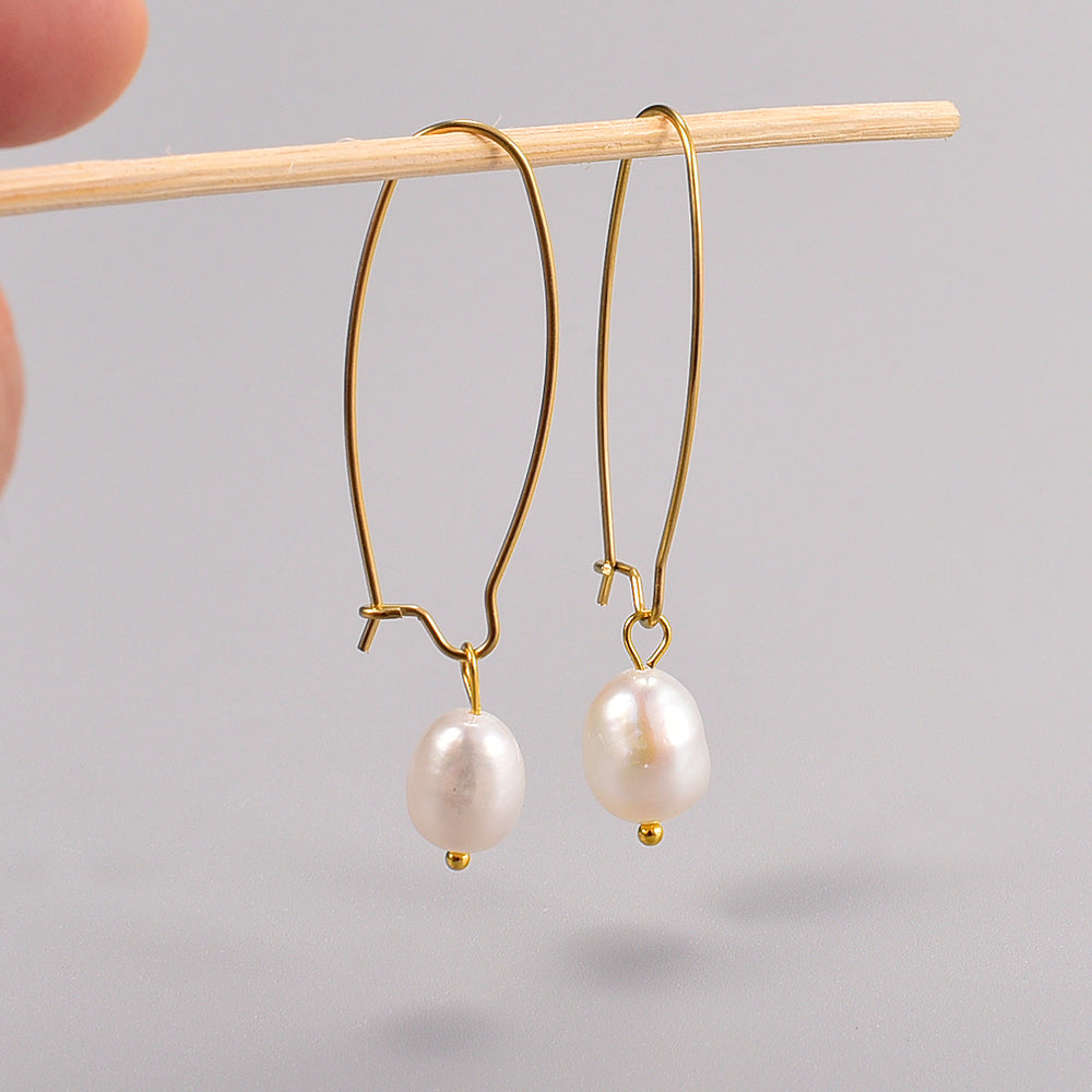 Freshwater Pearl French Retro Gold Titanium Earrings