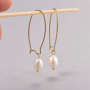 Freshwater Pearl French Retro Gold Titanium Earrings