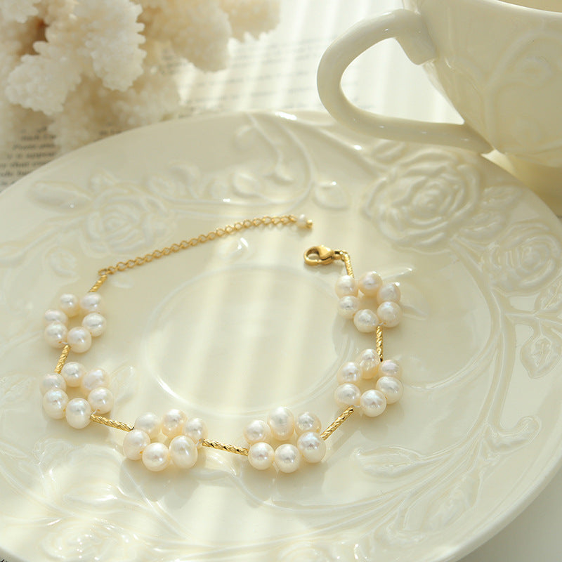Freshwater Pearls Flower Gold Bracelet