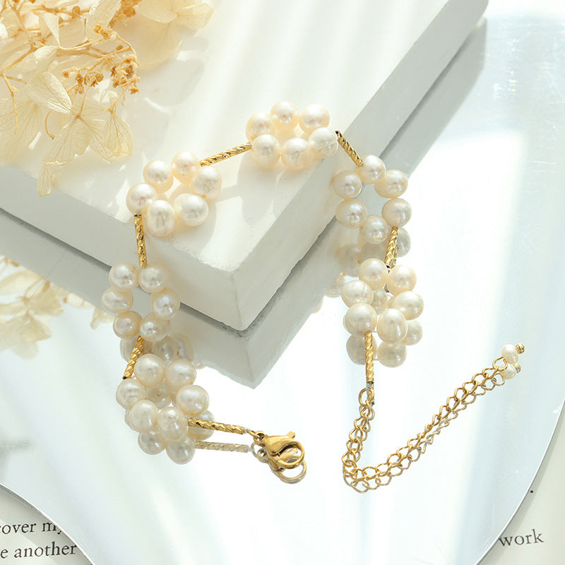 Freshwater Pearls Flower Gold Bracelet
