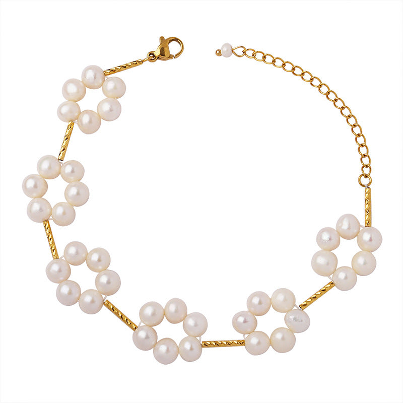 Freshwater Pearls Flower Gold Bracelet