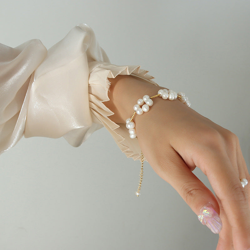 Freshwater Pearls Flower Gold Bracelet