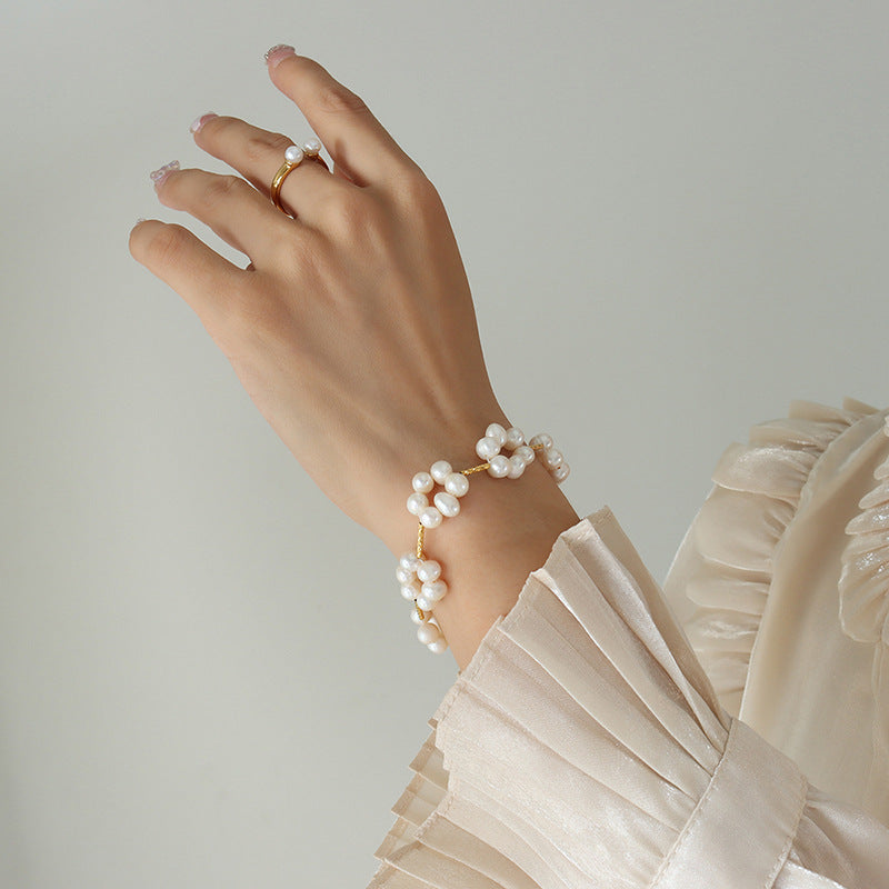 Freshwater Pearls Flower Gold Bracelet