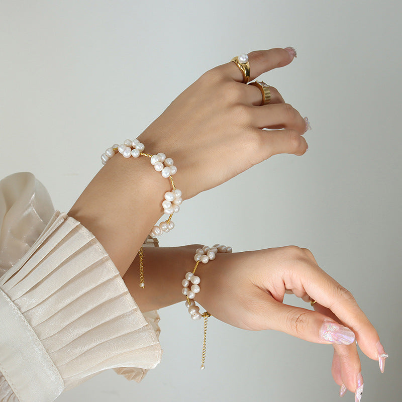 Freshwater Pearls Flower Gold Bracelet