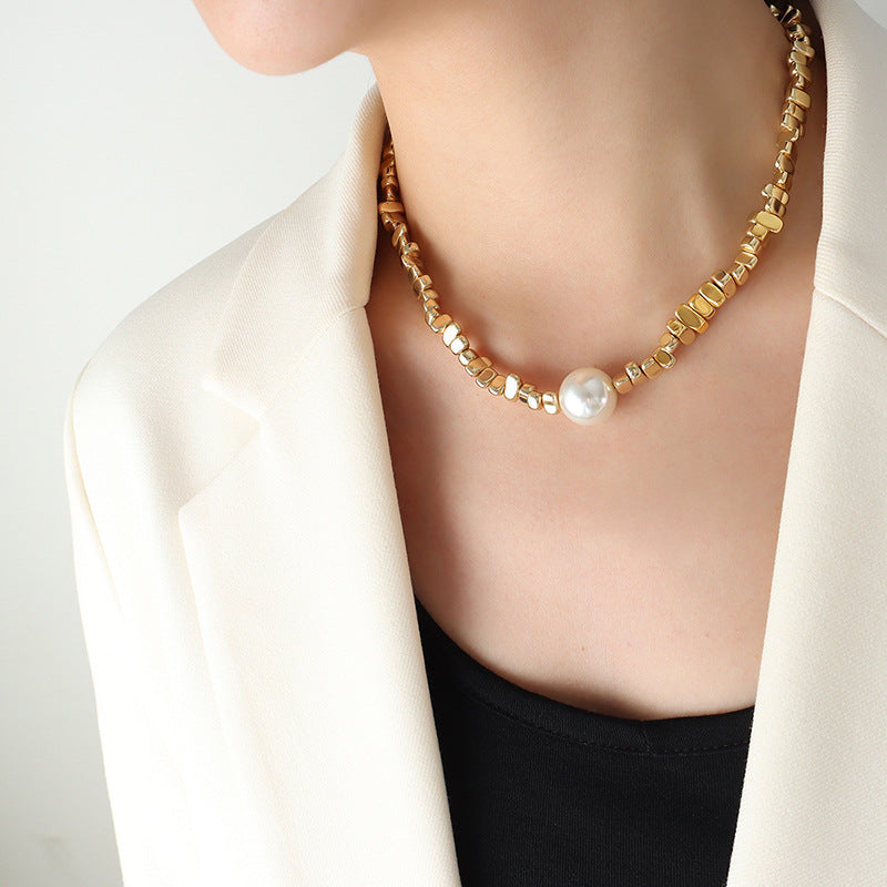 Geometric Pearl Titanium Necklace