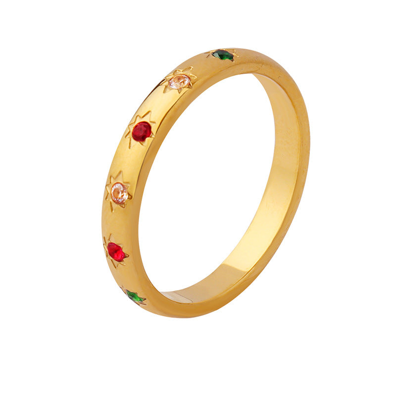 Simple Gold Ring with Color Sun