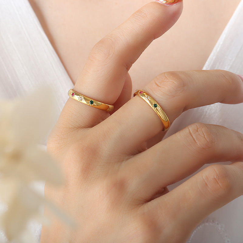 Simple Gold Ring with Color Sun