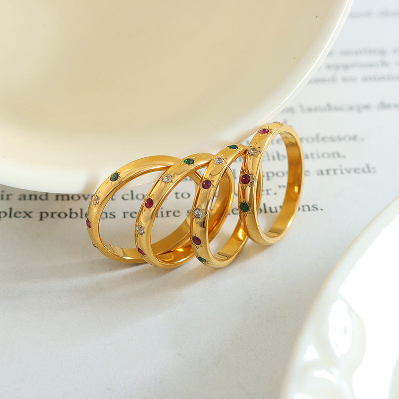 Simple Gold Ring with Color Sun