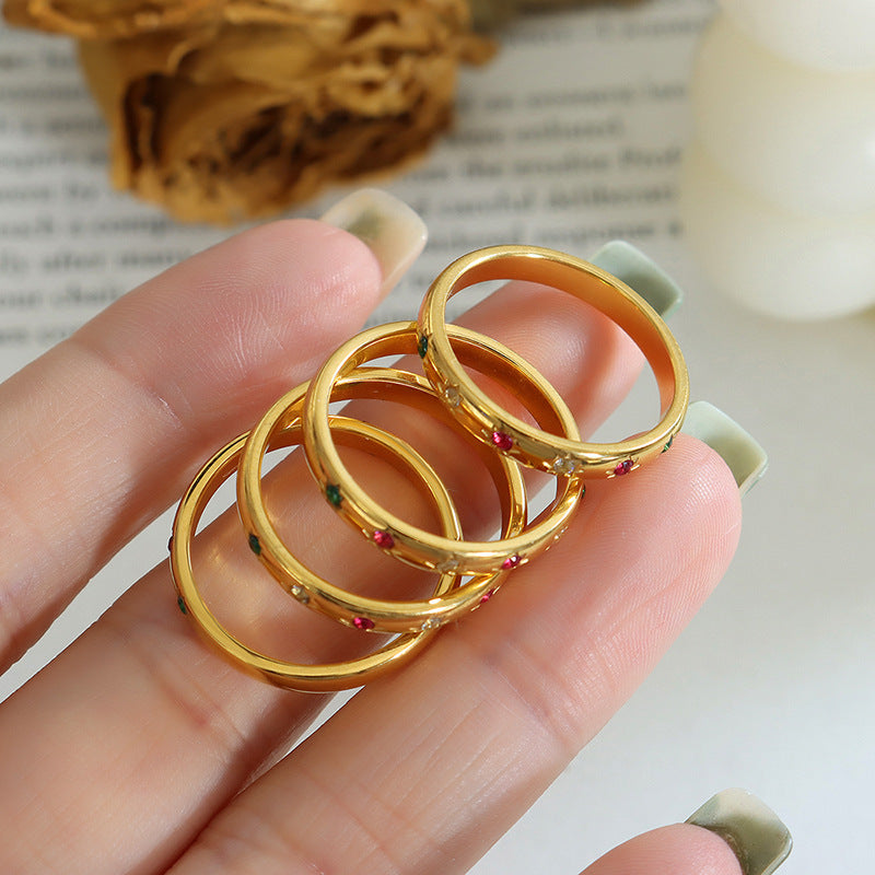 Simple Gold Titanium Ring with Color Sun