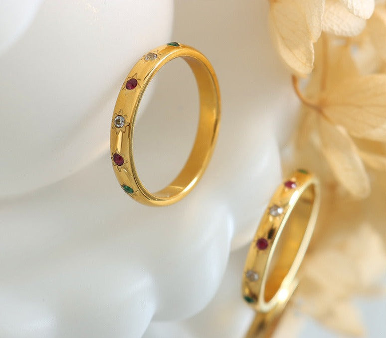 Simple Gold Ring with Color Sun