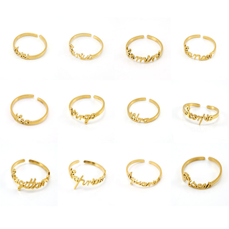 18k Gold Titanium Zodiac Script Rings