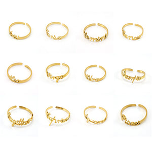 18k Gold Titanium Zodiac Script Rings