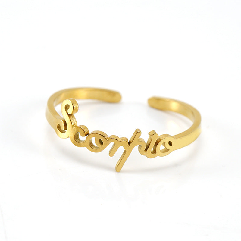 18k Gold Titanium Zodiac Script Rings