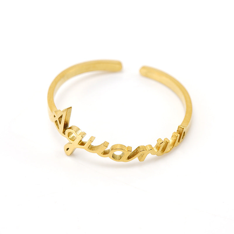 18k Gold Titanium Zodiac Script Rings