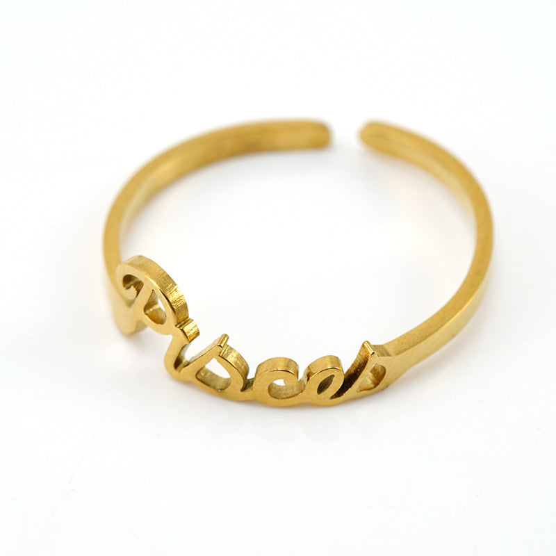 18k Gold Titanium Zodiac Script Rings