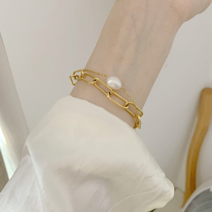 Layered Chain Pearl Bracelet