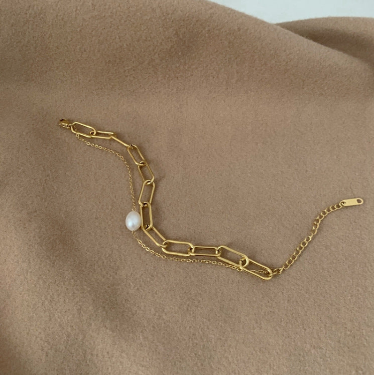 Layered Chain Pearl Bracelet