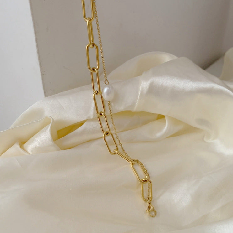 Layered Chain Pearl Bracelet