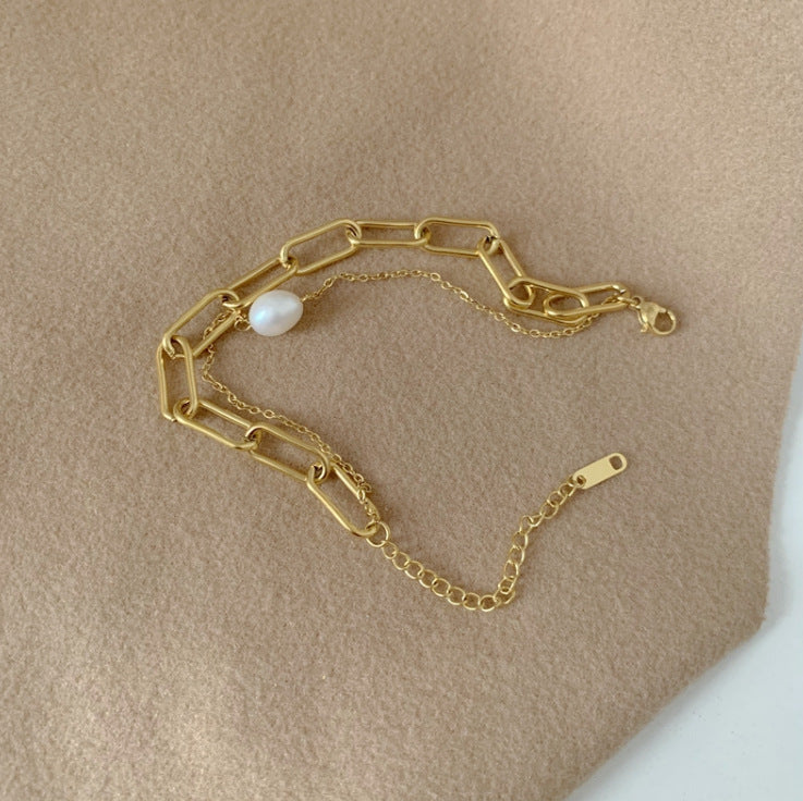 Layered Chain Pearl Bracelet