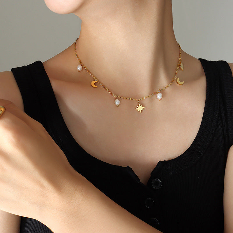 Star and Moon Freshwater Pearl Necklace