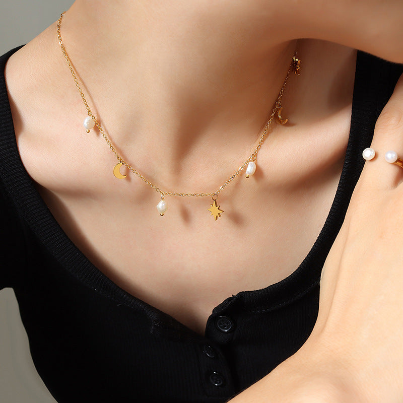 Star and Moon Freshwater Pearl Necklace