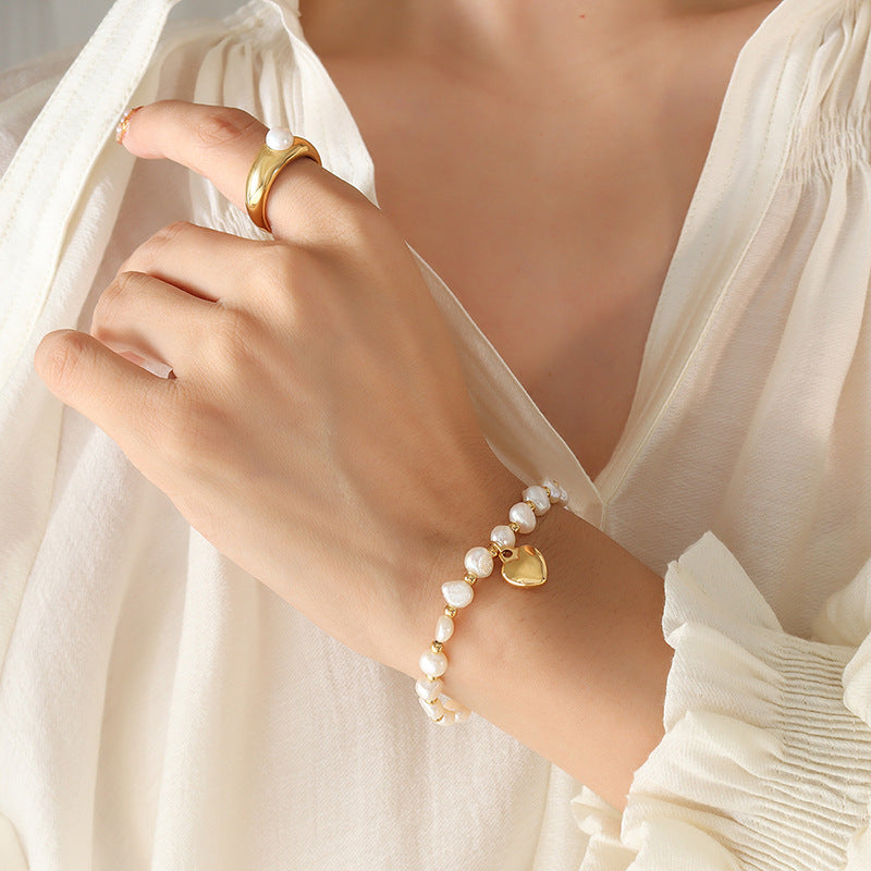 Freshwater Pearl Gold Heart Bracelet