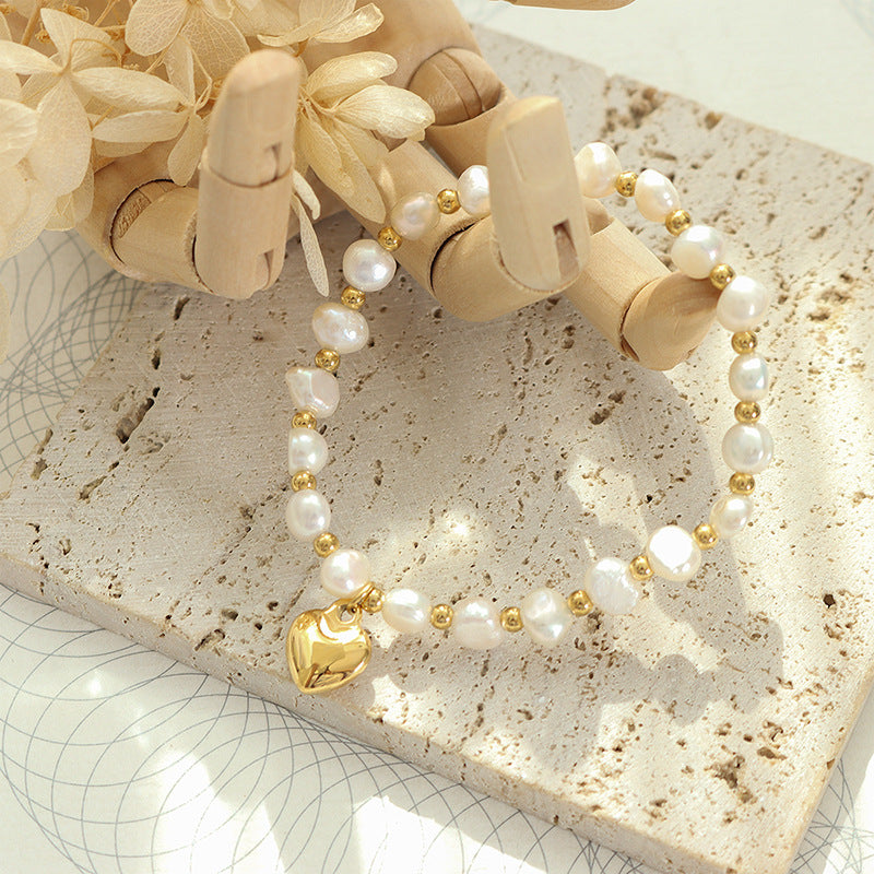 Freshwater Pearl Gold Heart Bracelet