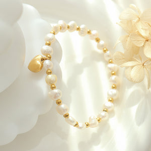 Freshwater Pearl Gold Heart Bracelet