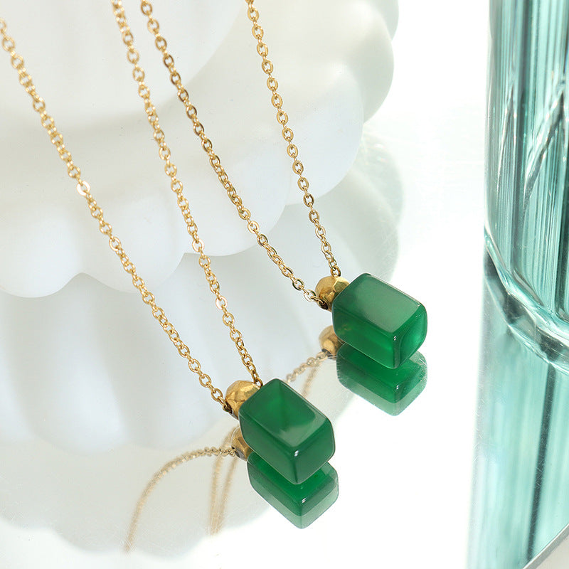 Jade Pendant Titanium Necklace