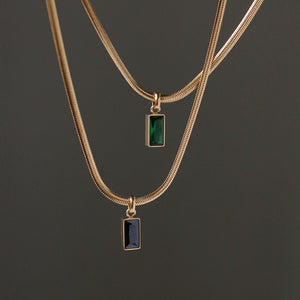 Classic Emerald, Quartz or Onyx Gold Titanium Herringbone Necklace