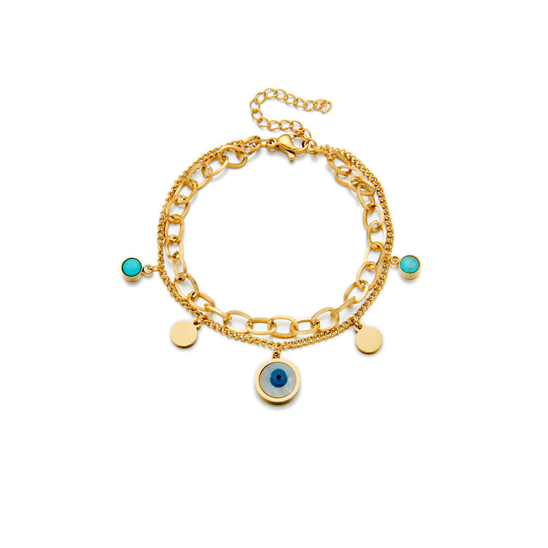 All Seeing Eye Shell Gold Double Layered Charm Bracelet