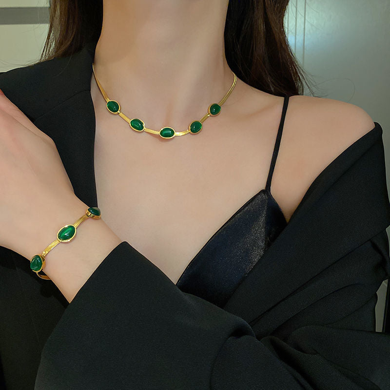 Jade Gold Titanium Herringbone Clavicle Necklace or Bracelet