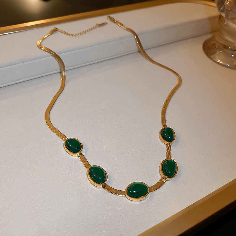 Jade Gold Titanium Herringbone Clavicle Necklace or Bracelet