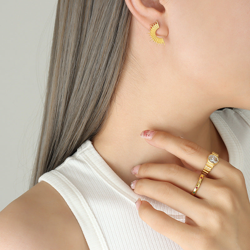 Geometric Half Moon Gold or Silver Steel Earrings
