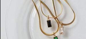 Classic Emerald, Quartz or Onyx Gold Titanium Herringbone Necklace