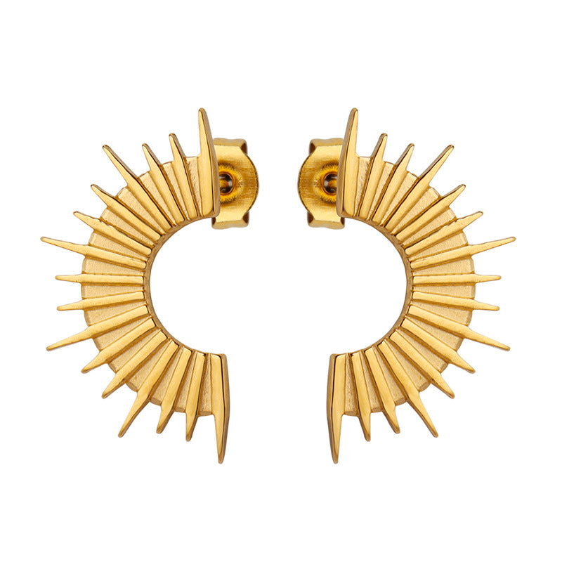 Geometric Half Moon Gold or Silver Steel Earrings