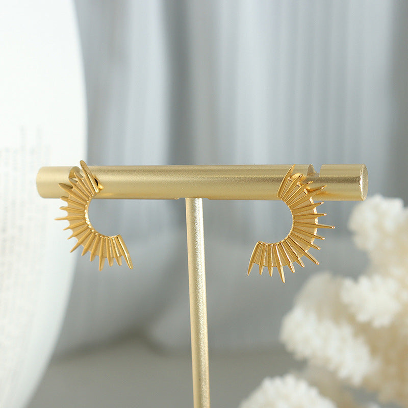 Geometric Half Moon Gold or Silver Steel Earrings