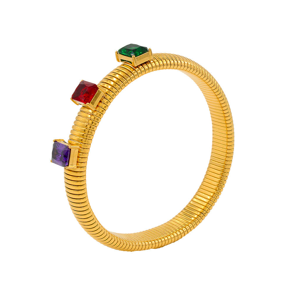 Gold Purple, Red & Green Crystal Bangle