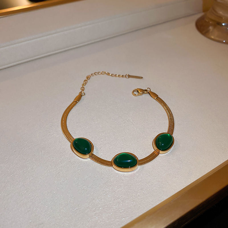 Jade Gold Titanium Herringbone Clavicle Necklace or Bracelet