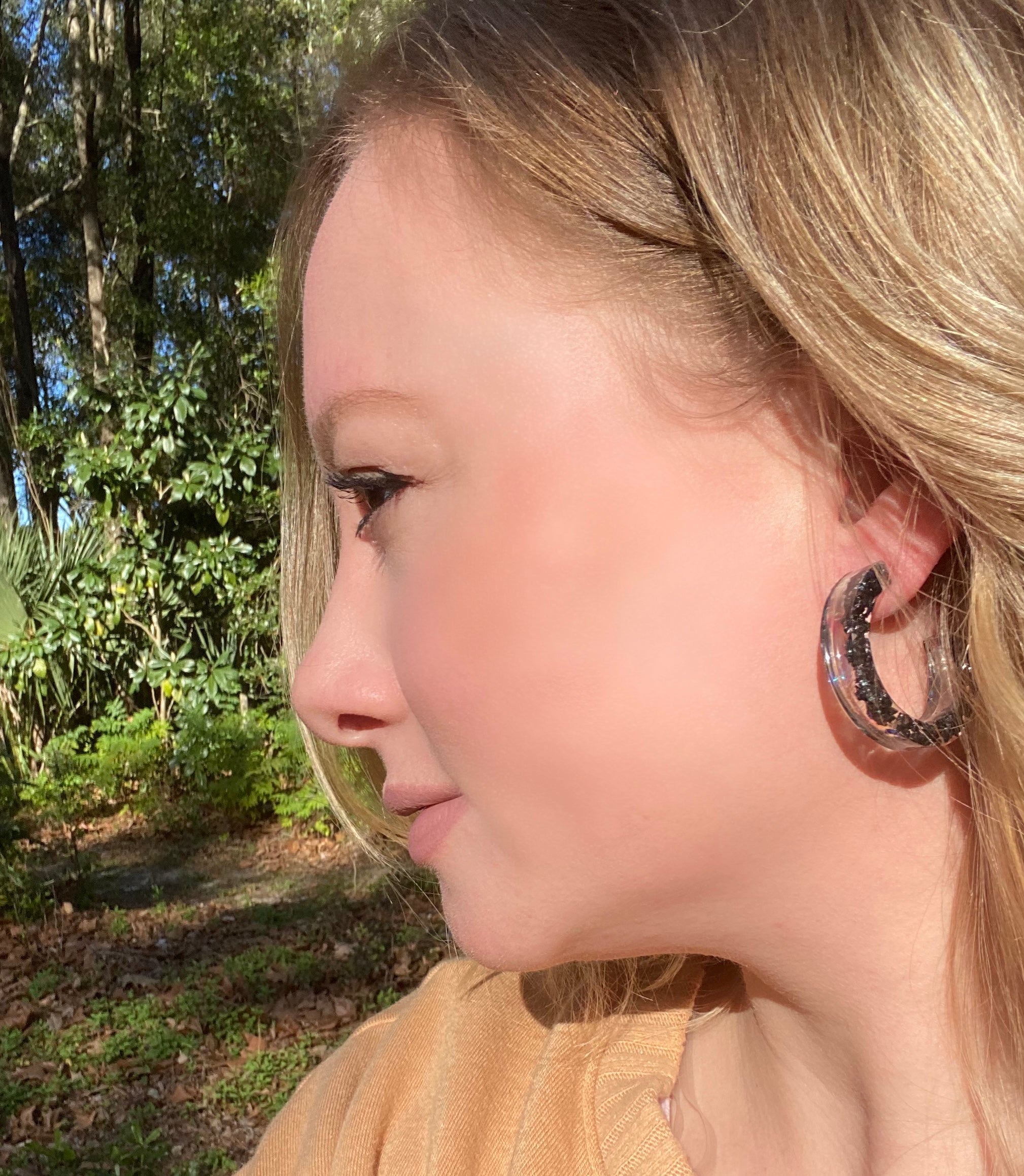 Small Rainbow Black Tourmaline Galaxy Hoops