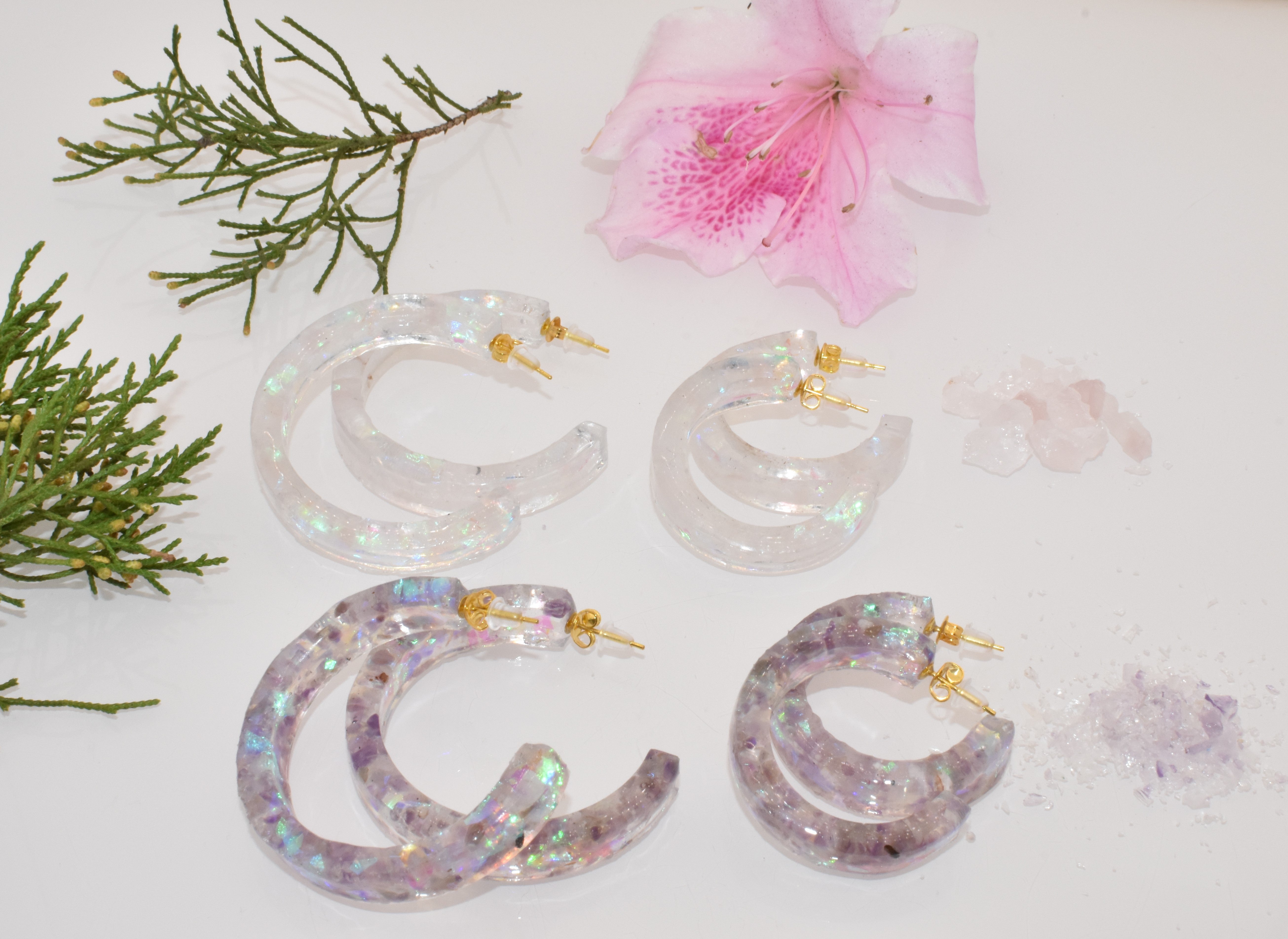 Large Rose Quartz Galaxy Hoops